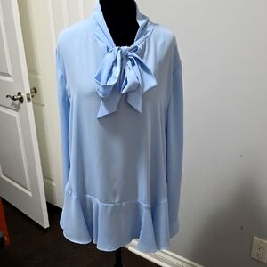 Elegant Blue Women's Top with Bow Detail